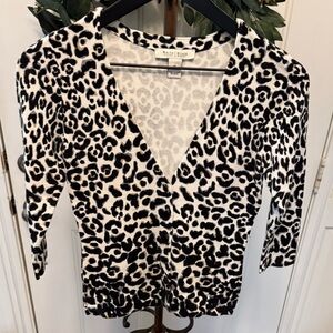 White House Black Market Animal Print Leopard Print Button Down Cardigan XS